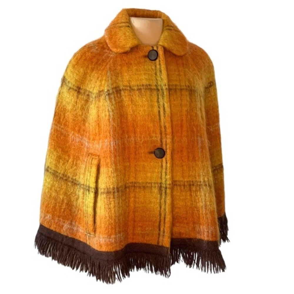 Strathtay Originals Plaid Cape Women S Orange Vintage Mohair Fringe Scotland